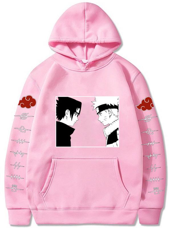 Manga Sasuke and Naruto Pink Printed Hoodie