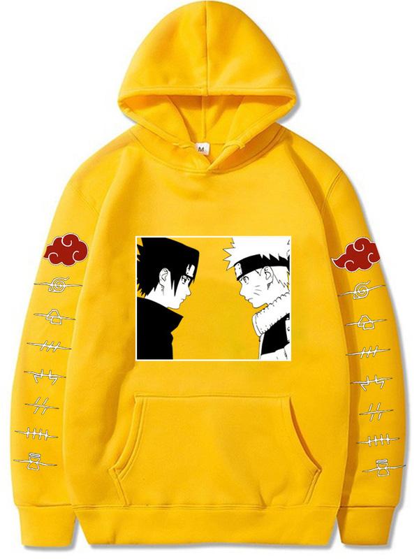 Manga Sasuke and Naruto Yellow Printed Hoodie