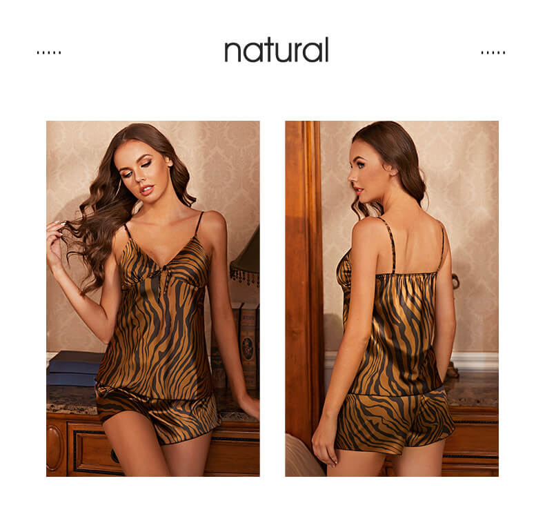 Women Robes and Camisole 3-Piece Set Soft Silk Like Leopard Print loungewear