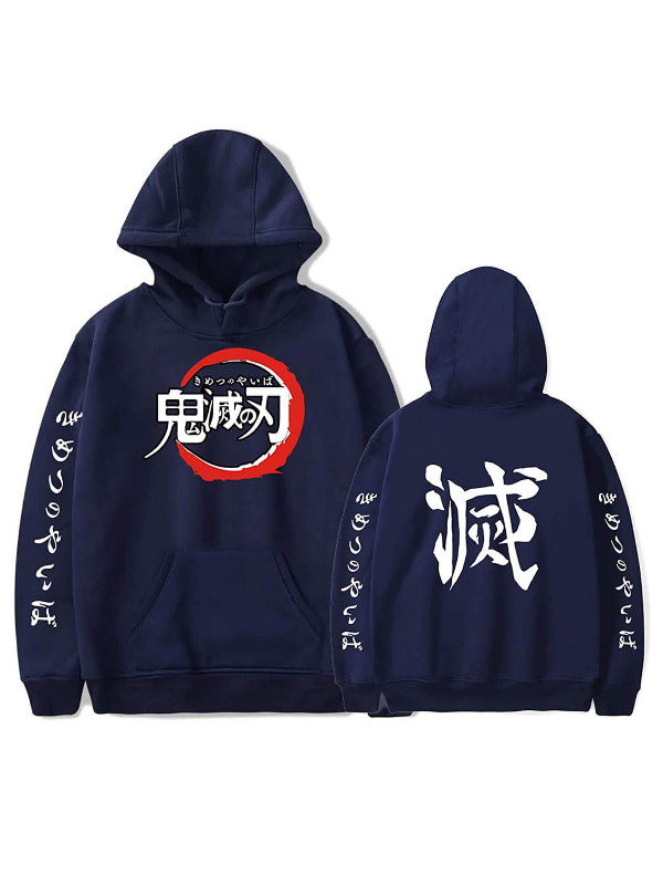 Manga Anime Navy Printed Hoodie | Demon Slayer : Kimetsu no Yaiba