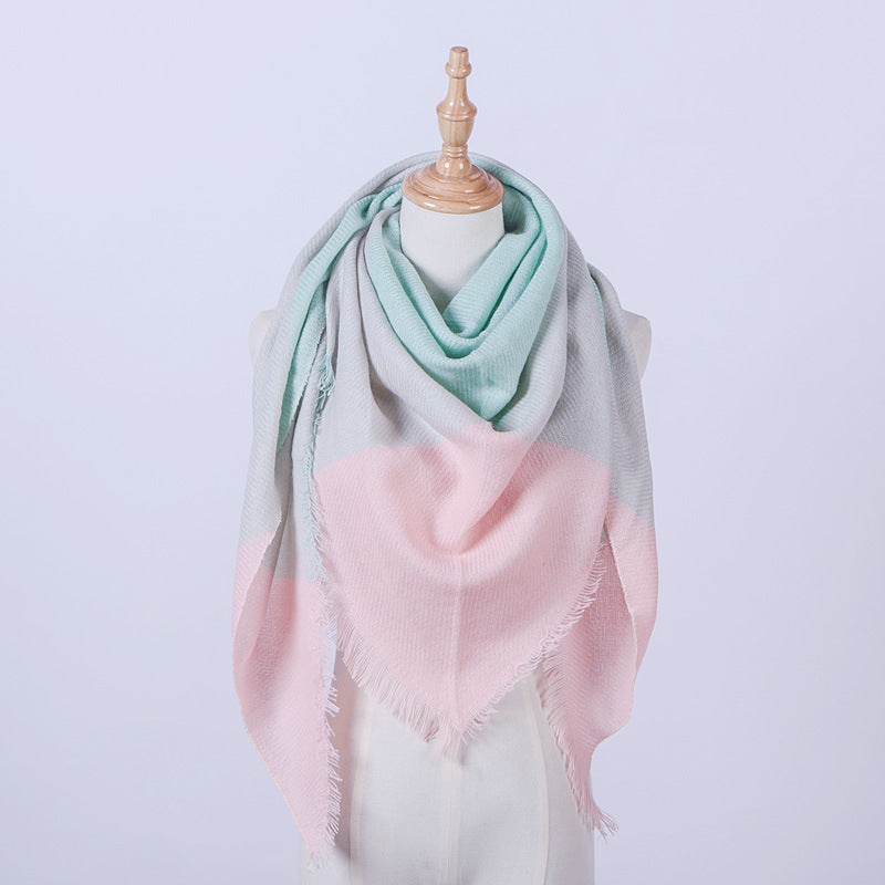 Classic stitching creative triangle scarf yarn plaid scarf - Loritta