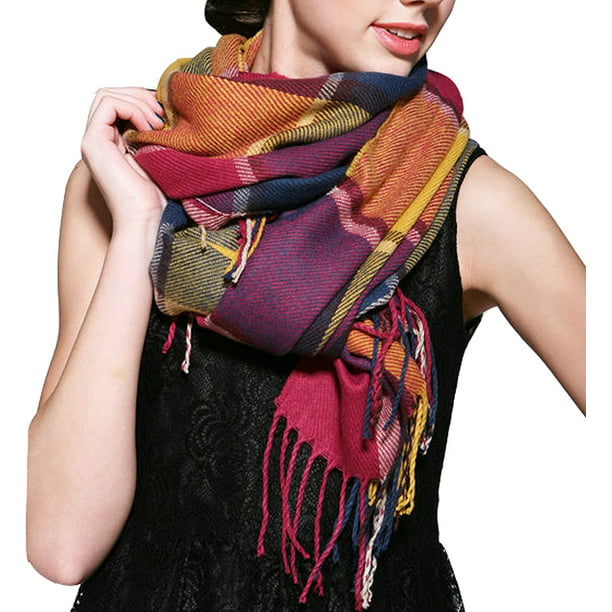 Loritta Winter Scarfs for Women, Plaid Warm Shawl and Wraps Scarves One Size