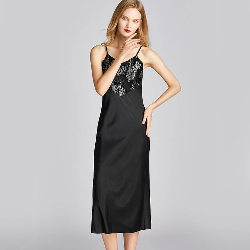 Chemises Summer Silk Thin Sexy Sling Nightdress Women Embroidery Mid-length Skirt Homewear