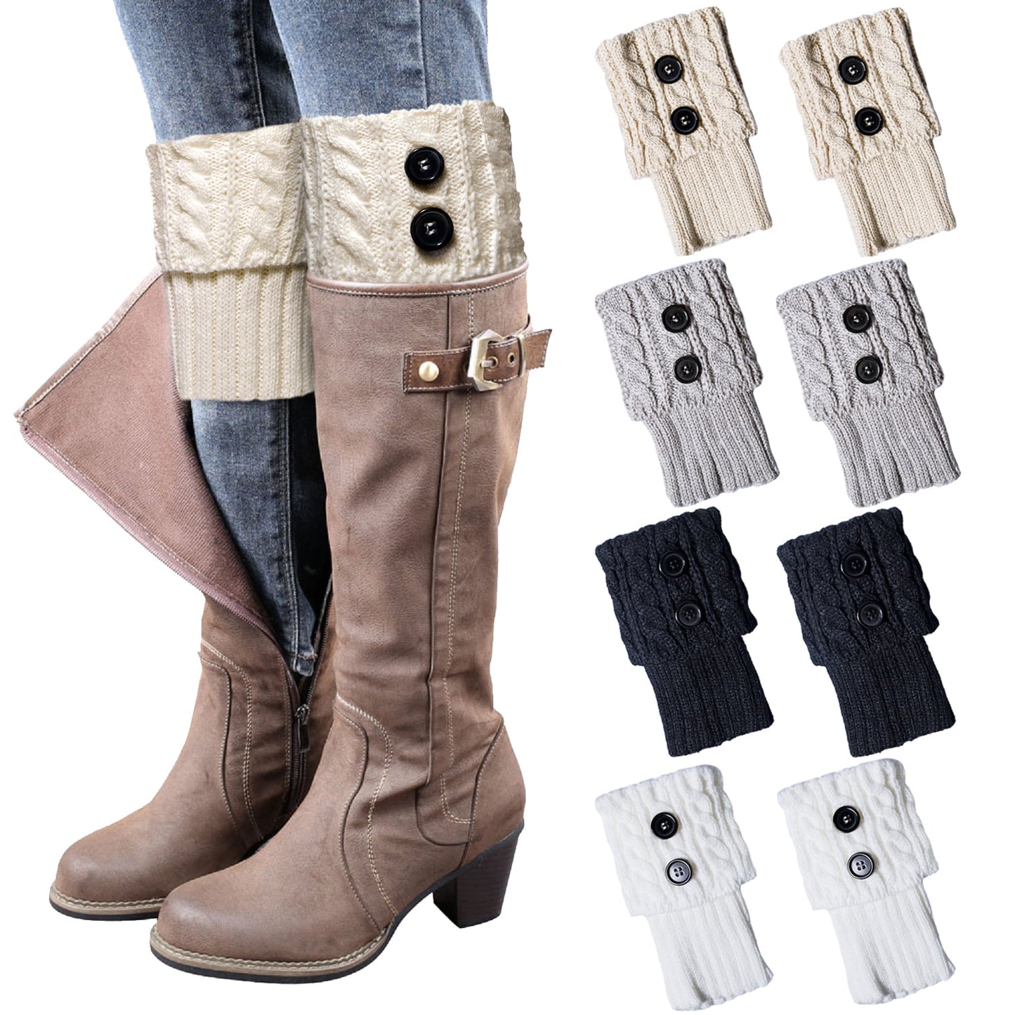 Loritta 4 Pairs Women Boot Cuffs Short Socks Knit Toppers Leg Warmers Gifts