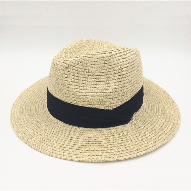 Loritta Summer Fedora Wide Brim Straw Hats Beach Sun Trilby Hat for Men Women Beige-Yellow