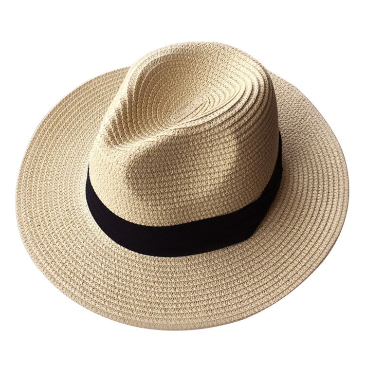 Loritta Summer Fedora Wide Brim Straw Hats Beach Sun Trilby Hat for Men Women Beige-Yellow