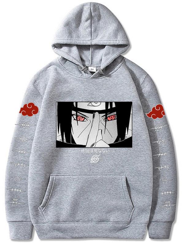 Manga Naruto Uchiha Itachi Grey Printed Hoodie