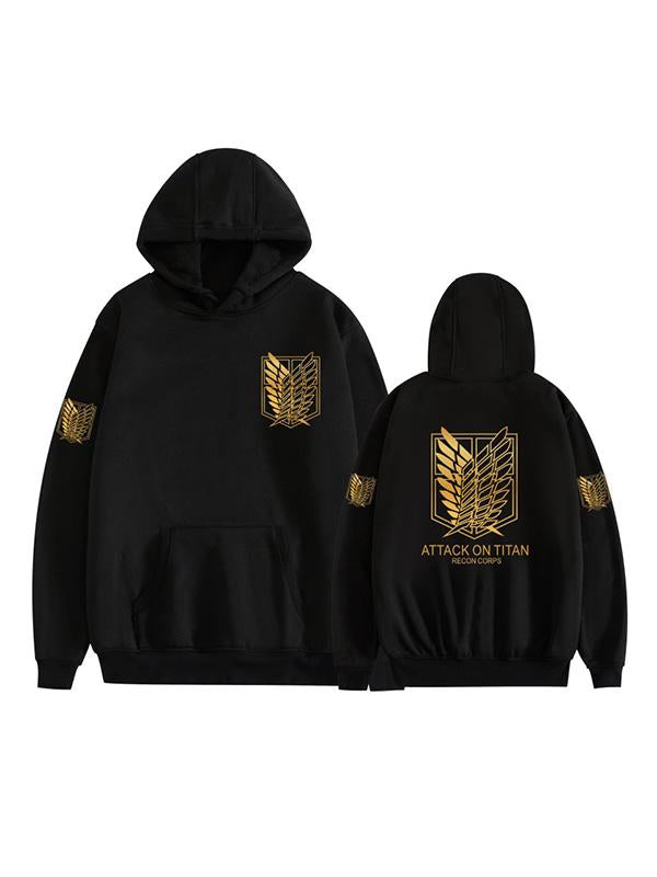 Manga Attack on Titan Black Scouting Legion Symbol Printed Hoodie