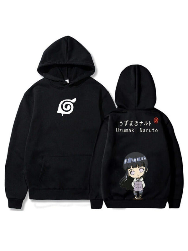 Manga Naruto Hinata Hyuga Matching Couple Black Printed Hoodie